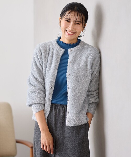 ANY(エニィ)の「シャイニーニットカーディガン(カーディガン/ボレロ・レディース・シルバー系/ゴールド系・F)」の1枚目の写真