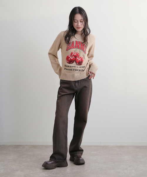 セール】【GANNI / ガニー】 Graphic Wool Mix Cherry Crewneck K2320