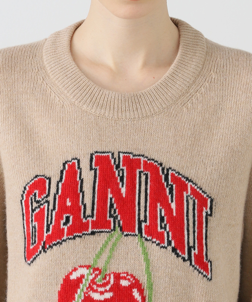 ガニー　グラフィック ストロベリー セーター セール】【GANNI / ガニー】 Graphic Wool Mix Cherry Crewneck K2320