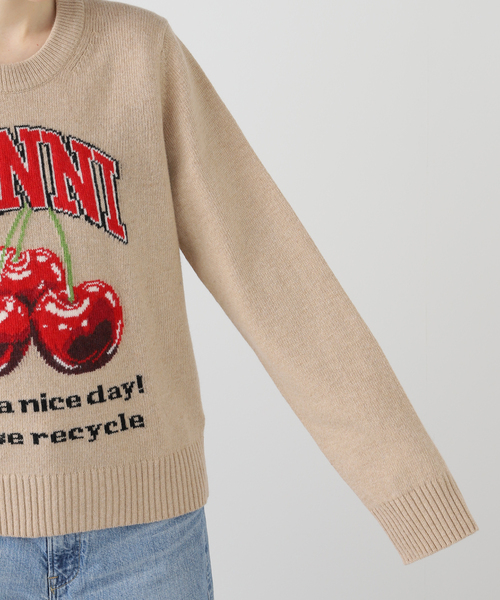 セール】【GANNI / ガニー】 Graphic Wool Mix Cherry Crewneck K2320