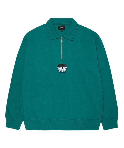HUF(ハフ)の「BIG BLOCK 1/4 ZIP FRENCH TERRY / HUF ハフ トップス(スウェット・メンズ・ブラック/グリーン系その他・SMALL/MEDIUM/LARGE/X-LARGE/XX-LARGE)」の2枚目の写真