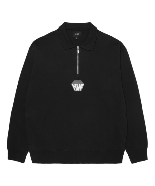 HUF(ハフ)の「BIG BLOCK 1/4 ZIP FRENCH TERRY / HUF ハフ トップス(スウェット・メンズ・ブラック/グリーン系その他・SMALL/MEDIUM/LARGE/X-LARGE/XX-LARGE)」の1枚目の写真