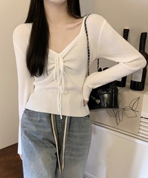 ニットトップス レディース リボン付き