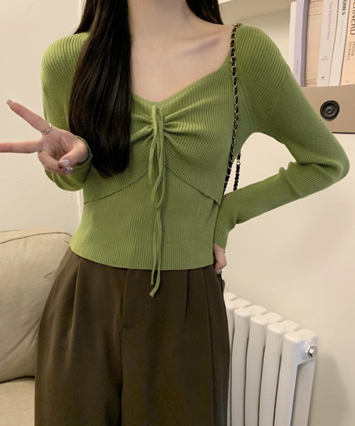 Miniministore(ミニミニストア)の「ニットトップス レディース リボン付き(ニット/セーター・レディース・ホワイト/グリーン/ブラウン/ブラック・FREE)」の4枚目の写真
