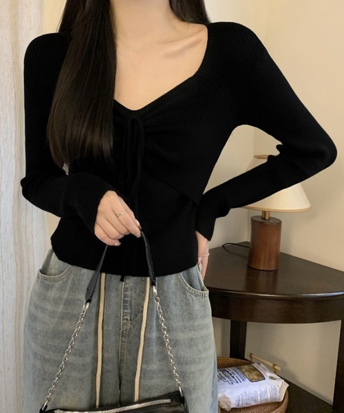 Miniministore(ミニミニストア)の「ニットトップス レディース リボン付き(ニット/セーター・レディース・ホワイト/グリーン/ブラウン/ブラック・FREE)」の2枚目の写真
