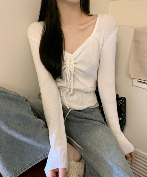 Miniministore(ミニミニストア)の「ニットトップス レディース リボン付き(ニット/セーター・レディース・ホワイト/グリーン/ブラウン/ブラック・FREE)」の22枚目の写真