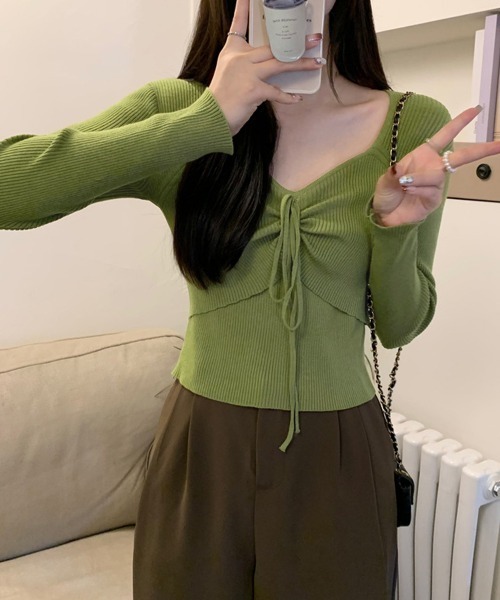 Miniministore(ミニミニストア)の「ニットトップス レディース リボン付き(ニット/セーター・レディース・ホワイト/グリーン/ブラウン/ブラック・FREE)」の16枚目の写真