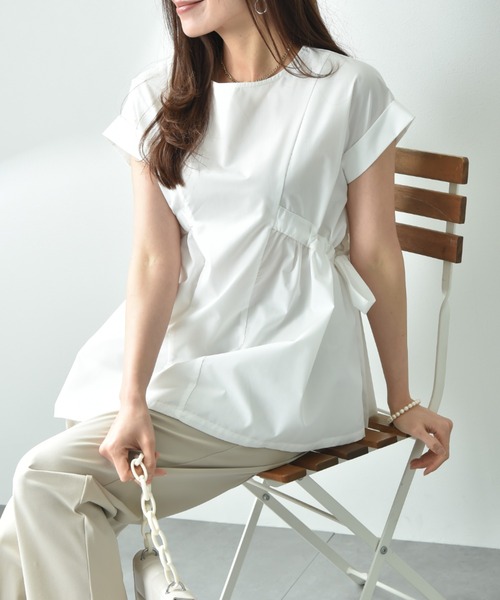 INTERPLANET（インタープラネット）の「ＴＣブロードサイドリボンドロストブラウス（シャツ/ブラウス・レディース・オフホワイト/ベージュ/ブラック/ホワイト×ブラック・FREE）」の2枚目の写真