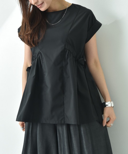 INTERPLANET（インタープラネット）の「ＴＣブロードサイドリボンドロストブラウス（シャツ/ブラウス・レディース・オフホワイト/ベージュ/ブラック/ホワイト×ブラック・FREE）」の9枚目の写真