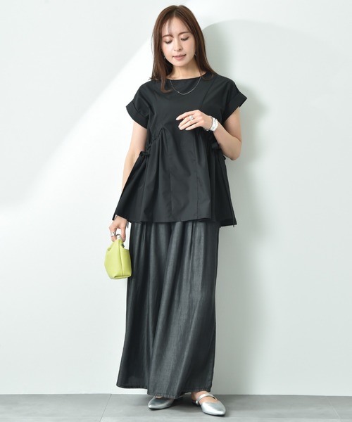 INTERPLANET（インタープラネット）の「ＴＣブロードサイドリボンドロストブラウス（シャツ/ブラウス・レディース・オフホワイト/ベージュ/ブラック/ホワイト×ブラック・FREE）」の10枚目の写真