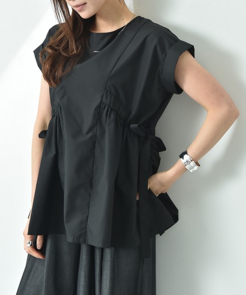 INTERPLANET（インタープラネット）の「ＴＣブロードサイドリボンドロストブラウス（シャツ/ブラウス・レディース・オフホワイト/ベージュ/ブラック/ホワイト×ブラック・FREE）」の8枚目の写真