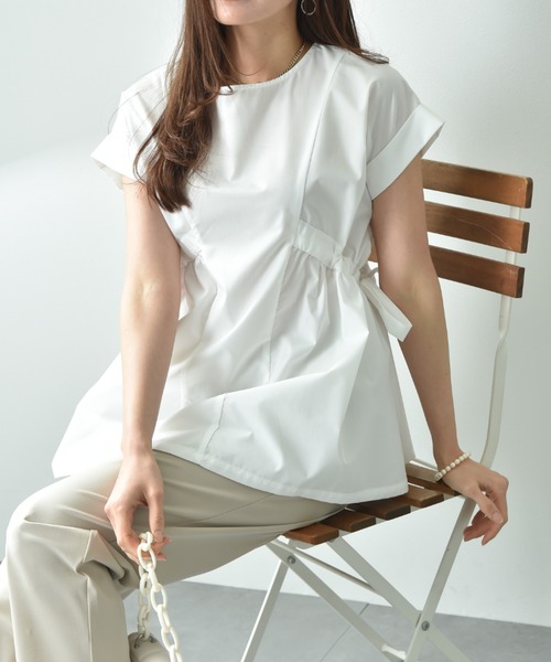 INTERPLANET（インタープラネット）の「ＴＣブロードサイドリボンドロストブラウス（シャツ/ブラウス・レディース・オフホワイト/ベージュ/ブラック/ホワイト×ブラック・FREE）」の19枚目の写真