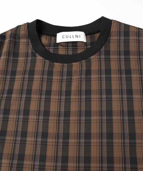 CULLNI / Tシャツ/1/ポリエステル/BLK/Sheer Check Cloth Layered Hem Pullover Sheer Check Cloth Layered Hem Pullover（Tシャツ/カットソー