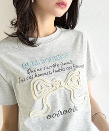 【mily bilet】華やか大人ガーリー。リボンコード刺繍プレートデザインTシャツ