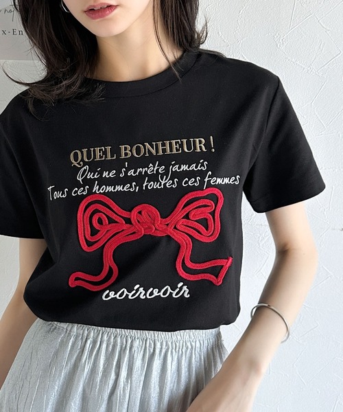mily bilet(ミウィビレット)の「【mily bilet】華やか大人ガーリー。リボンコード刺繍プレートデザインTシャツ(Tシャツ/カットソー・レディース・ブラック/オートミール/ホワイト/ブラウン・X-LARGE/SMALL/MEDIUM/LARGE)」の19枚目の写真