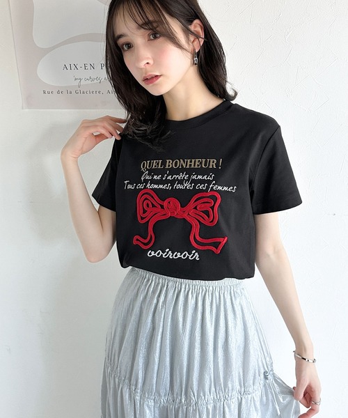 mily bilet(ミウィビレット)の「【mily bilet】華やか大人ガーリー。リボンコード刺繍プレートデザインTシャツ(Tシャツ/カットソー・レディース・ブラック/オートミール/ホワイト/ブラウン・X-LARGE/SMALL/MEDIUM/LARGE)」の21枚目の写真