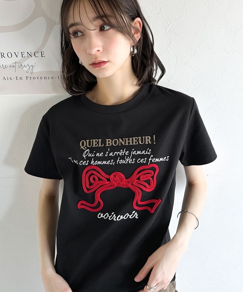 mily bilet(ミウィビレット)の「【mily bilet】華やか大人ガーリー。リボンコード刺繍プレートデザインTシャツ(Tシャツ/カットソー・レディース・ブラック/オートミール/ホワイト/ブラウン・X-LARGE/SMALL/MEDIUM/LARGE)」の15枚目の写真