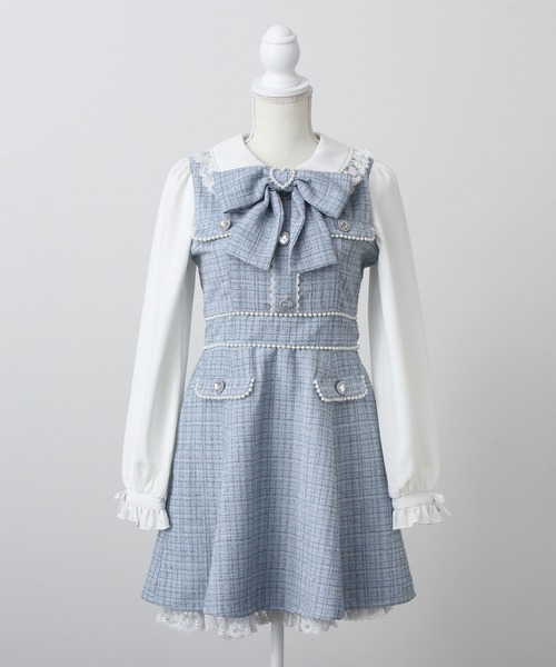 DearMyLove（ディアマイラブ）の「ハートパールお嬢様ツイードワンピース（ワンピース・レディース・ホワイト/ベビーピンク/ブルーグレー/ブラック・SMALL/MEDIUM/LARGE/LL/3L）」の21枚目の写真