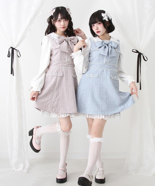 DearMyLove（ディアマイラブ）の「ハートパールお嬢様ツイードワンピース（ワンピース・レディース・ホワイト/ベビーピンク/ブルーグレー/ブラック・SMALL/MEDIUM/LARGE/LL/3L）」の10枚目の写真