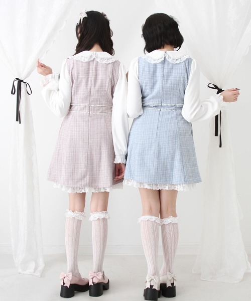 DearMyLove（ディアマイラブ）の「ハートパールお嬢様ツイードワンピース（ワンピース・レディース・ホワイト/ベビーピンク/ブルーグレー/ブラック・SMALL/MEDIUM/LARGE/LL/3L）」の11枚目の写真