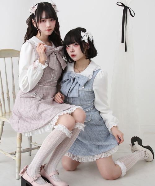 DearMyLove（ディアマイラブ）の「ハートパールお嬢様ツイードワンピース（ワンピース・レディース・ホワイト/ベビーピンク/ブルーグレー/ブラック・SMALL/MEDIUM/LARGE/LL/3L）」の8枚目の写真