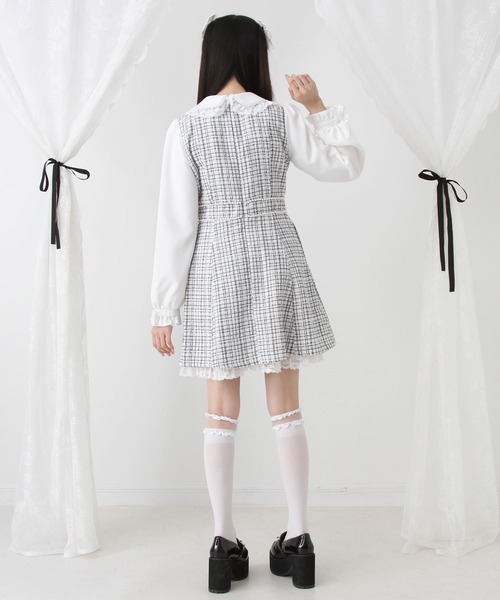 DearMyLove（ディアマイラブ）の「ハートパールお嬢様ツイードワンピース（ワンピース・レディース・ホワイト/ベビーピンク/ブルーグレー/ブラック・SMALL/MEDIUM/LARGE/LL/3L）」の13枚目の写真