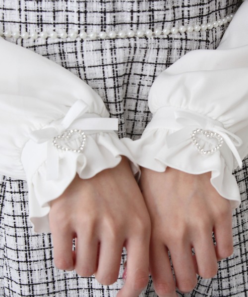 DearMyLove（ディアマイラブ）の「ハートパールお嬢様ツイードワンピース（ワンピース・レディース・ホワイト/ベビーピンク/ブルーグレー/ブラック・SMALL/MEDIUM/LARGE/LL/3L）」の15枚目の写真