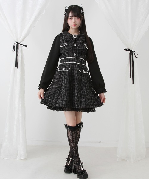 DearMyLove（ディアマイラブ）の「ハートパールお嬢様ツイードワンピース（ワンピース・レディース・ホワイト/ベビーピンク/ブルーグレー/ブラック・SMALL/MEDIUM/LARGE/LL/3L）」の16枚目の写真