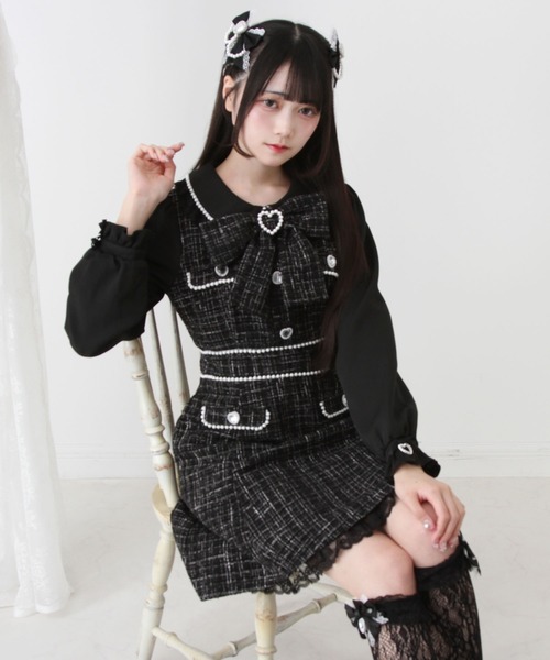 DearMyLove（ディアマイラブ）の「ハートパールお嬢様ツイードワンピース（ワンピース・レディース・ホワイト/ベビーピンク/ブルーグレー/ブラック・SMALL/MEDIUM/LARGE/LL/3L）」の19枚目の写真