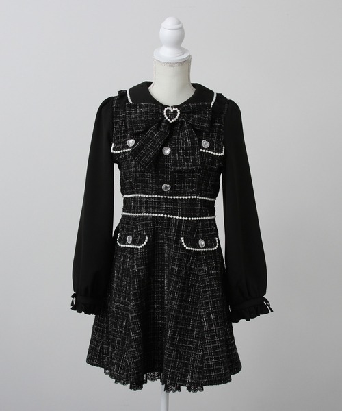 DearMyLove（ディアマイラブ）の「ハートパールお嬢様ツイードワンピース（ワンピース・レディース・ホワイト/ベビーピンク/ブルーグレー/ブラック・SMALL/MEDIUM/LARGE/LL/3L）」の22枚目の写真