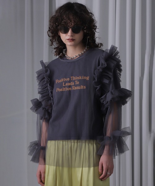 ROSE BUD(ローズバッド)の「(CREOLME)チュールフリルトップス(Tシャツ/カットソー・レディース・ピンク/グレー・ONE SIZE)」の1枚目の写真