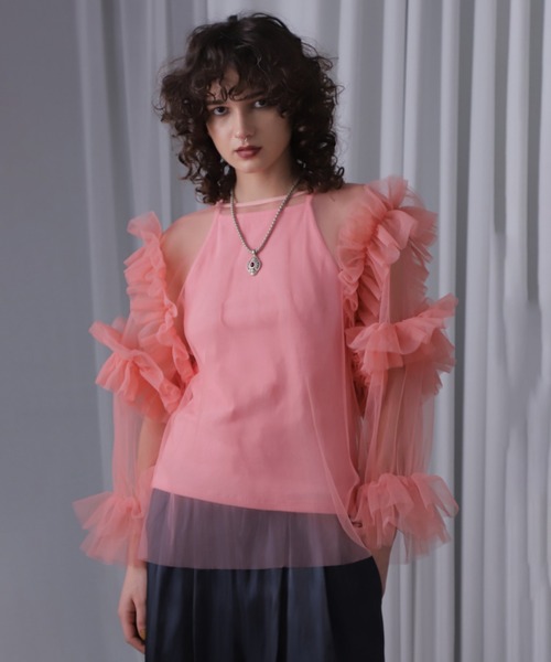 セール】(CREOLME)チュールフリルトップス（Tシャツ/カットソー