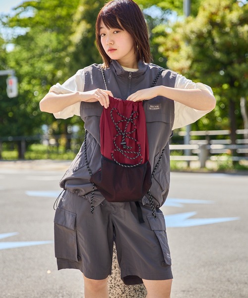 kutir（クティール）の「NYLON DRAW CORD NAPSACK/ナイロンドローコードナップサック（バックパック/リュック・メンズ・グレー/カーキ/ブラック/ネイビー/アイボリー/ブラウン/ボルドー・FREE）」の19枚目の写真