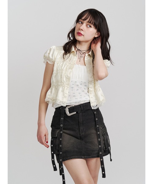 jouetie（ジュエティ）の「ウエスタンバックルベルトスカパン（スカート・レディース・ブラック/ベージュ/ブルー・MEDIUM/SMALL）」の4枚目の写真