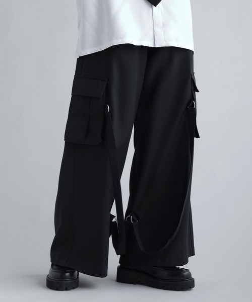 SOCCE（ソーシー）の「ルーズシルエットボンテージカーゴスラックス（カーゴパンツ・メンズ・ブラック/ライトグレー/チャコールグレー・S/M/L/XL）」の6枚目の写真