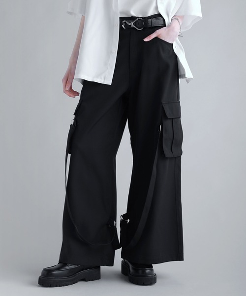 SOCCE（ソーシー）の「ルーズシルエットボンテージカーゴスラックス（カーゴパンツ・メンズ・ブラック/ライトグレー/チャコールグレー・S/M/L/XL）」の7枚目の写真