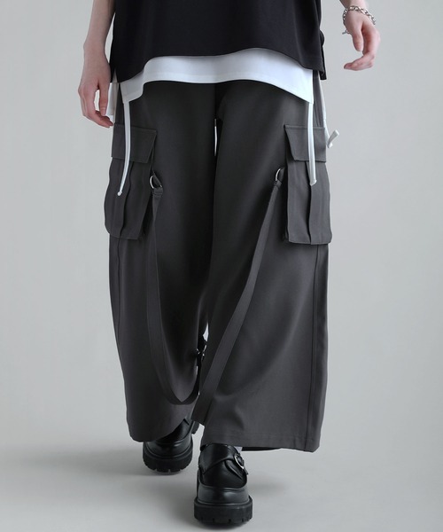 SOCCE（ソーシー）の「ルーズシルエットボンテージカーゴスラックス（カーゴパンツ・メンズ・ブラック/ライトグレー/チャコールグレー・S/M/L/XL）」の19枚目の写真