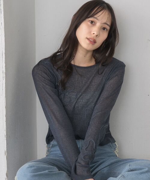 RETRO GIRL（レトロガール）の「【新色追加】コード刺繍インナー（Tシャツ/カットソー・レディース・ダークブルー/ブラック/ナチュラル/ピンク・FREE）」の8枚目の写真