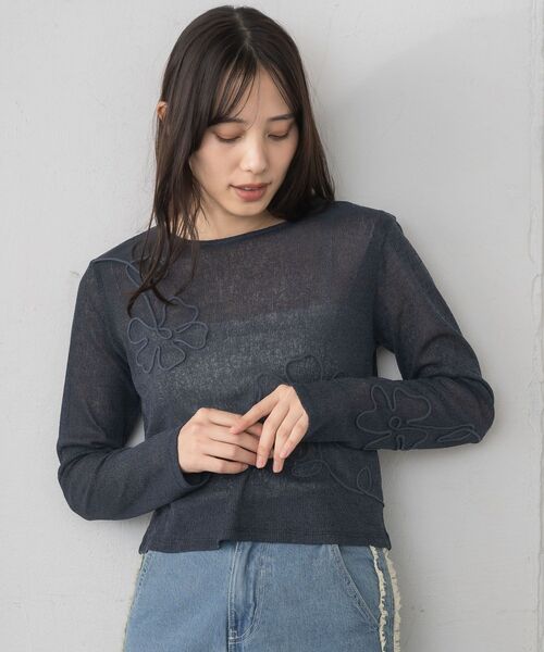 RETRO GIRL（レトロガール）の「【新色追加】コード刺繍インナー（Tシャツ/カットソー・レディース・ダークブルー/ブラック/ナチュラル/ピンク・FREE）」の14枚目の写真