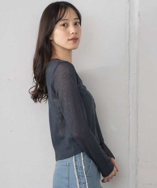 RETRO GIRL（レトロガール）の「【新色追加】コード刺繍インナー（Tシャツ/カットソー・レディース・ダークブルー/ブラック/ナチュラル/ピンク・FREE）」の17枚目の写真