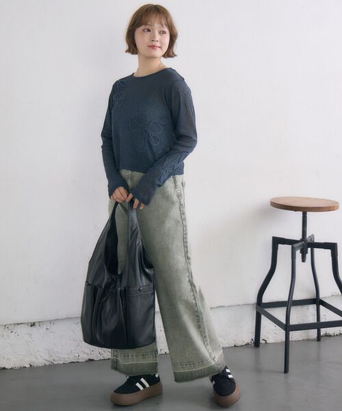 RETRO GIRL（レトロガール）の「【新色追加】コード刺繍インナー（Tシャツ/カットソー・レディース・ダークブルー/ブラック/ナチュラル/ピンク・FREE）」の18枚目の写真