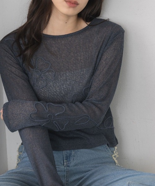 RETRO GIRL（レトロガール）の「【新色追加】コード刺繍インナー（Tシャツ/カットソー・レディース・ダークブルー/ブラック/ナチュラル/ピンク・FREE）」の3枚目の写真