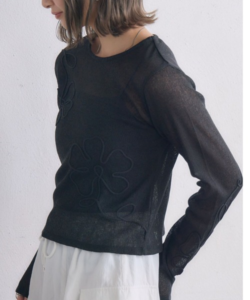 RETRO GIRL（レトロガール）の「【新色追加】コード刺繍インナー（Tシャツ/カットソー・レディース・ダークブルー/ブラック/ナチュラル/ピンク・FREE）」の2枚目の写真