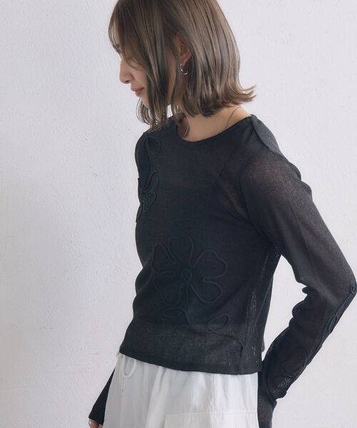 RETRO GIRL（レトロガール）の「【新色追加】コード刺繍インナー（Tシャツ/カットソー・レディース・ダークブルー/ブラック/ナチュラル/ピンク・FREE）」の5枚目の写真