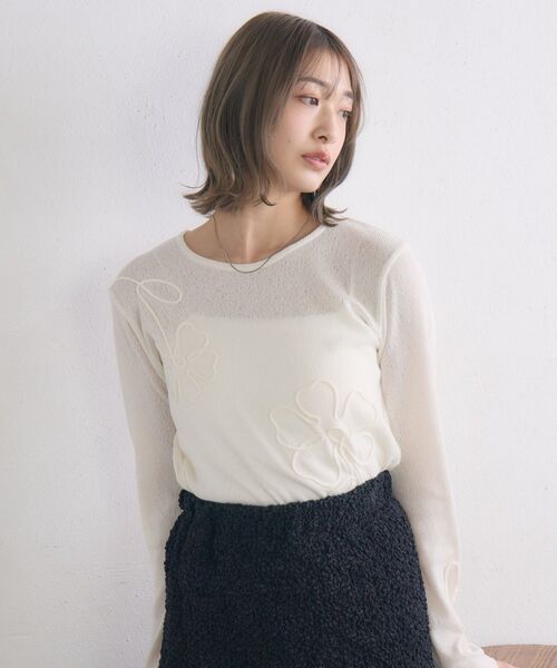 RETRO GIRL（レトロガール）の「【新色追加】コード刺繍インナー（Tシャツ/カットソー・レディース・ダークブルー/ブラック/ナチュラル/ピンク・FREE）」の7枚目の写真