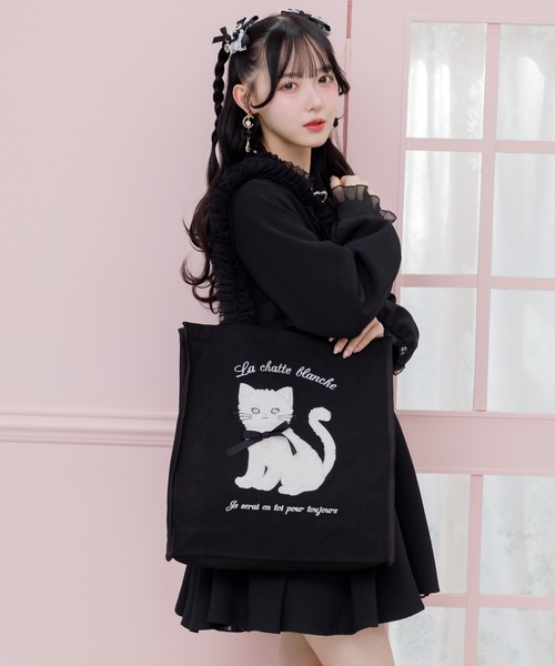 ROJITA(ロジータ)の「Ribbon Cat トートバッグ(トートバッグ・レディース・ホワイト/ピンク/ブラック・FREE)」の7枚目の写真