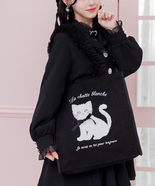 ROJITA(ロジータ)の「Ribbon Cat トートバッグ(トートバッグ・レディース・ホワイト/ピンク/ブラック・FREE)」の16枚目の写真