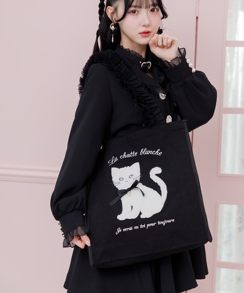 ROJITA(ロジータ)の「Ribbon Cat トートバッグ(トートバッグ・レディース・ホワイト/ピンク/ブラック・FREE)」の15枚目の写真