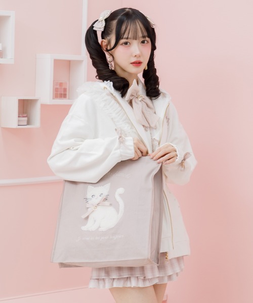 ROJITA(ロジータ)の「Ribbon Cat トートバッグ(トートバッグ・レディース・ホワイト/ピンク/ブラック・FREE)」の11枚目の写真