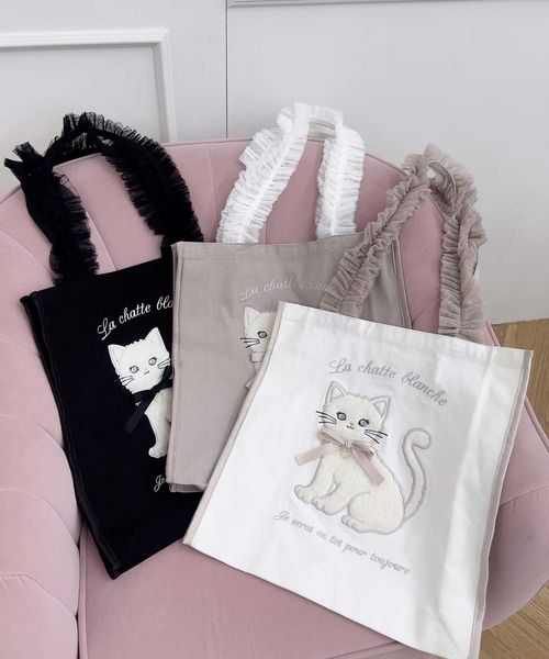 ROJITA(ロジータ)の「Ribbon Cat トートバッグ(トートバッグ・レディース・ホワイト/ピンク/ブラック・FREE)」の8枚目の写真